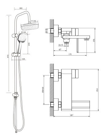 Душевая система Orange Splito M36-944cr смеситель с изливом, хром